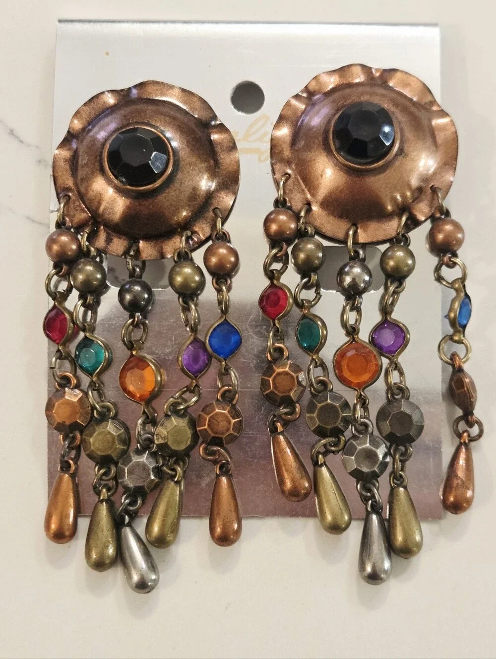 VTG NOS Gold Waterfall Chandelier Clip on Pierced Earrings 80 90s Runway Lot 6